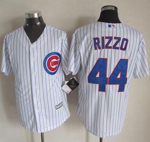 Cubs #44 Anthony Rizzo White Strip New Cool Base Stitched MLB Jersey - Click Image to Close